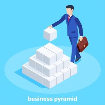 Isometric vector image on a blue background, a man in a business suit with a  Stock Illustration