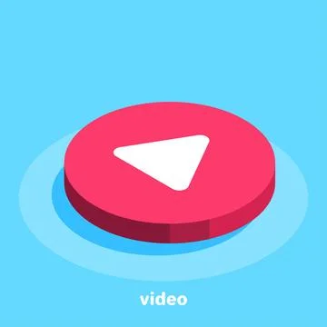 Isometric vector image on a blue background, red icon as a video button Stock Illustration