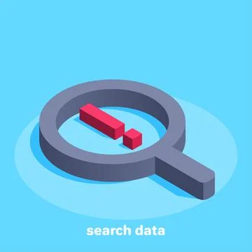 Isometric vector image on a blue background, black magnifier and red exclamat Stock Illustration