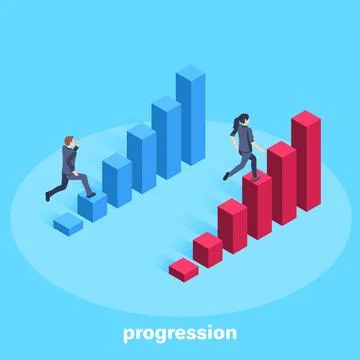 Isometric vector image on a blue background, a woman and a man in a business  Stock Illustration