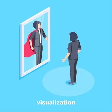 Isometric vector image on a blue background, a woman in a business suit stand Stock Illustration