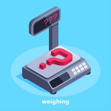 Isometric vector image on a blue background, electronic scale icon with a que Stock Illustration