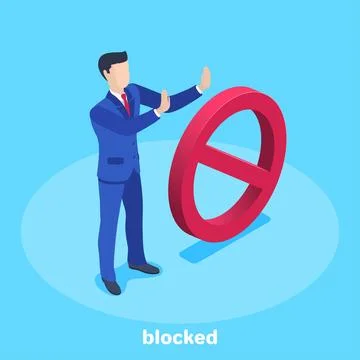 Isometric vector image on a blue background, a man in a business suit stands  Stock Illustration