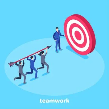Isometric vector image on a blue background, people in a business suit with a Stock Illustration