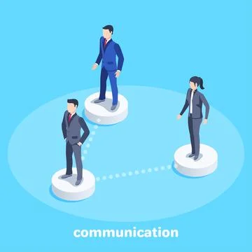 Isometric vector image on a blue background, men in business suits connected, Stock Illustration