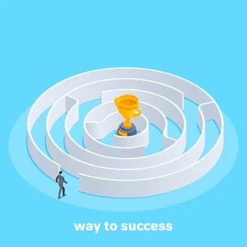 Isometric vector image on a blue background, a man in a business suit enters  Stock Illustration