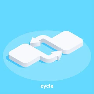 Isometric vector image on a blue background, cycle icon, white pad with arrow Stock Illustration