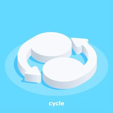 Isometric vector image on a blue background, cycle icon, white pad with arrow Stock Illustration
