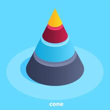 Isometric vector image on a blue background, a pyramid in the form of a cone  Stock Illustration