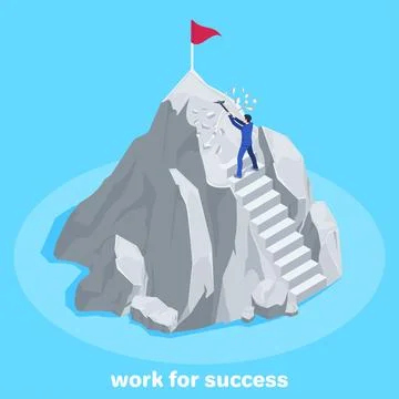 Isometric vector image on a blue background, a man in a business suit makes h Stock Illustration