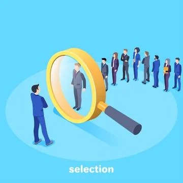 Isometric vector image on a blue background, a man in a business suit stands  Stock Illustration