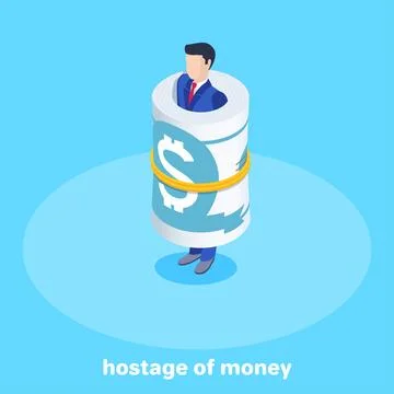 Isometric vector image on a blue background, a man in a business suit stands  Stock Illustration
