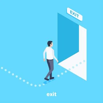 Isometric vector image on a blue background, a man follows the indicated path Ilustración de archivo