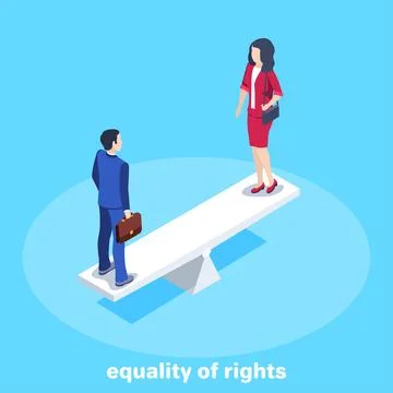 Isometric vector image on a blue background, a man and a woman in business su Stock Illustration