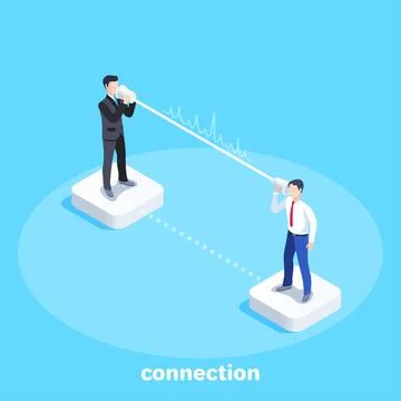 Isometric vector image on a blue background, men in business suits are holdin Stock Illustration