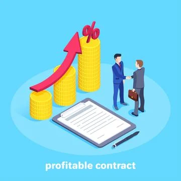 Isometric vector image on a blue background, men in a business suit shake han Stock Illustration
