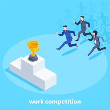 Isometric vector image on a blue background, men and women in business clothe Stock Illustration