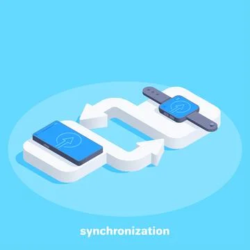 Isometric vector image on a blue background, cycle icon, white pad with arrow Stock Illustration
