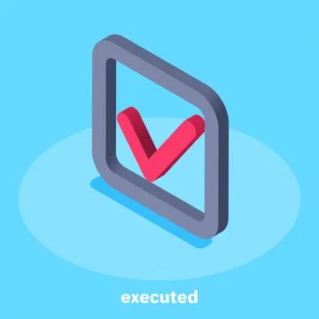 Isometric vector image on a blue background, a square icon with a check mark, Illustrazione stock