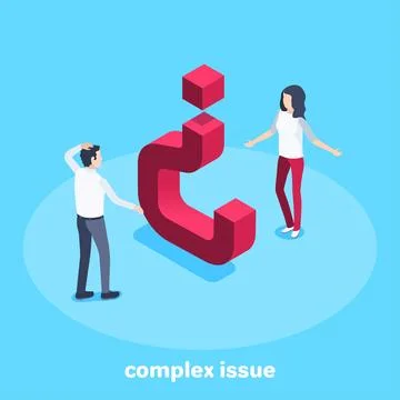 Isometric vector image on a blue background, a man and a woman are looking at Stockillustratie
