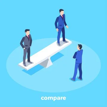 Isometric vector image on a blue background, men in business suits are on bal Stock Illustration