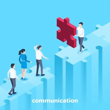 Isometric vector image on a blue background, people in business clothes on th Ilustración de archivo