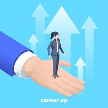 Isometric vector image on a blue background, a girl in a business suit stands Stock Illustration