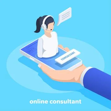 Isometric vector image on a  blue background, a man in a business suit holds  Stock Illustration
