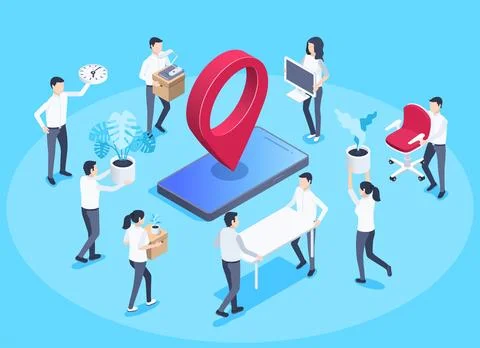 Isometric vector image on a blue background, business concept, men and women  Stock Illustration