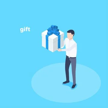Isometric vector image on a blue background, business concept, a man stands w Stock Illustration