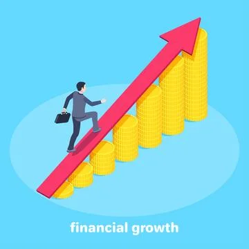 Isometric vector image on a blue background, business concept, a man in a sui Stock Illustration