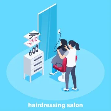 Isometric vector image on a blue background, business concept, woman cuts the Stock Illustration
