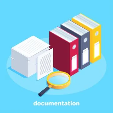 Isometric vector image on a blue background, business concept, a stack of wor Stockillustratie