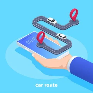 Isometric vector image on a blue background, business concept, man holds in h Stock Illustration