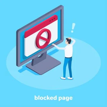 Isometric vector image on a blue background, business concept, a man stands n Stock Illustration