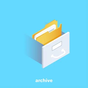 Isometric vector image on a blue background, business concept, folder with do 스톡 일러스트