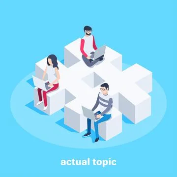 Isometric vector image on a blue background, business concept, men and woman  Stock Illustration