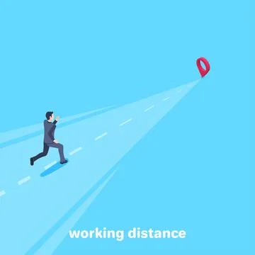 Isometric vector image on a blue background, a man in a business suit runs al Stock Illustration