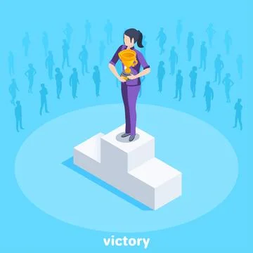 Isometric vector image on a blue background, a woman in a business suit stand Stock Illustration