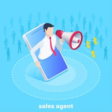 Isometric vector image on a blue background, a man in business clothes with a Stock Illustration
