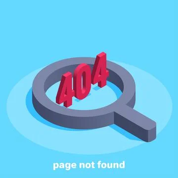 Isometric vector image on a blue background, magnifier and numbers 404, searc 库存插图