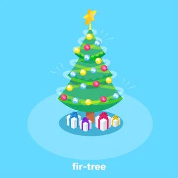 Isometric vector image on a blue background, decorated with toys and garlands Stock Illustration