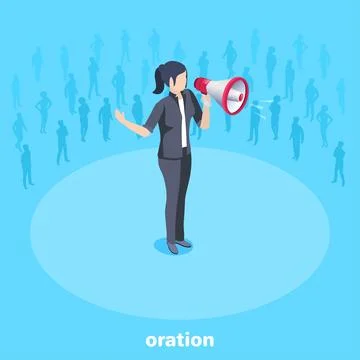 Isometric vector image on a blue background, a woman in a business suit stot  Stock Illustration