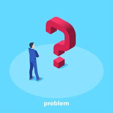 Isometric vector image on a blue background, a man in a business suit faces a Illustrazione stock