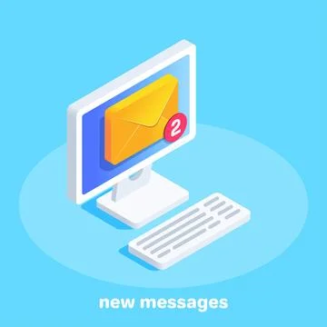 Isometric vector image on a blue background, a computer with an envelope on t Stockillustratie