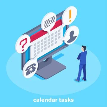 Isometric vector image on a blue background, a man in a business suit stands  Stock Illustration