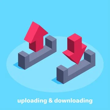 Isometric vector image on a blue background, download &amp; upload icons, downloa Stock Illustration
