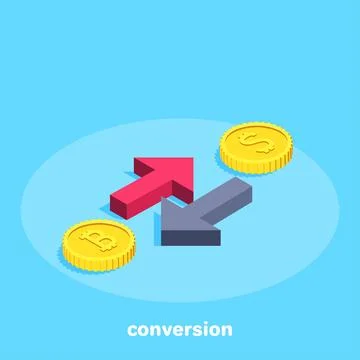 Isometric vector image on a blue background, red and black arrows pointing in Ilustración de archivo