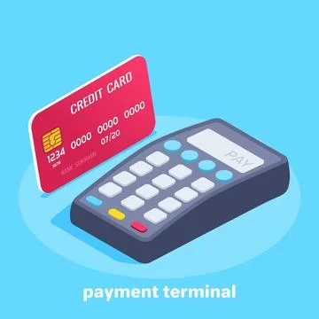 Isometric vector image on a blue background, credit card and payment terminal Stock Illustration