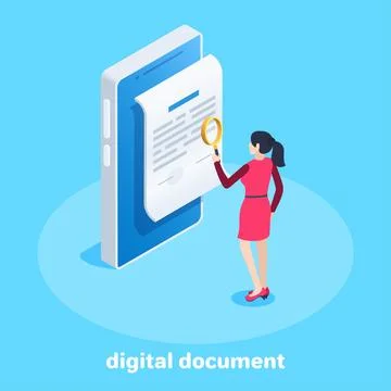 Isometric vector image on a blue background, business concept,  a woman in a  Stock Illustration